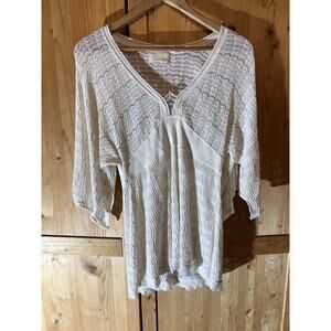 Anthropologie Guinevere Ivory Knit Crochet Boho Top Size L